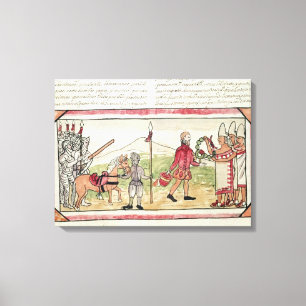 Sitzung von Hernando Cortes und von Montezuma Leinwanddruck