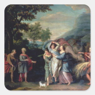 Sitzung von Jakob und von Laban mit Rachel, Leah Quadratischer Aufkleber