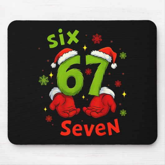 Six 6 7 Seven Christmas Humor Green Hand Festive G Mousepad (Vorne)