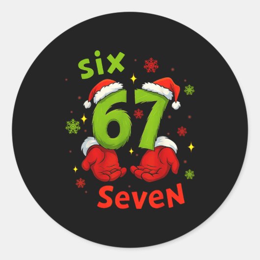 Six 6 7 Seven Christmas Humor Green Hand Festive G Runder Aufkleber (Vorderseite)