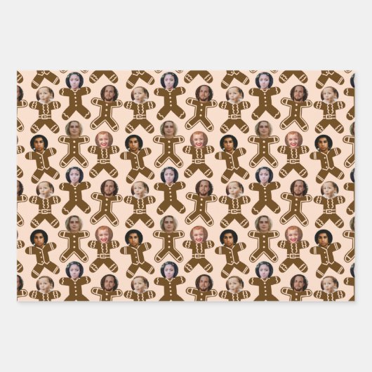Six Face Gingerbrot People Holiday Geschenkpapier Set (Vorderseite)