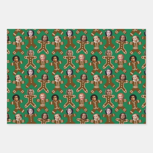 Six Face Gingerbrot People Holiday Geschenkpapier Set (Vorderseite)