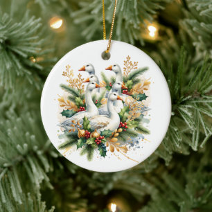 Six Gänse a-Lay Zwölf Tage Weihnachten Keramik Ornament