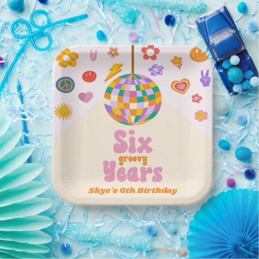 Six Groovy Years Disco Ball 6th Birthday Party Pappteller (Party)