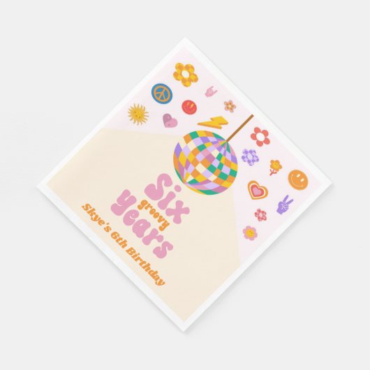 Six Groovy Years Disco Ball 6th Birthday Party Serviette (Ecke)