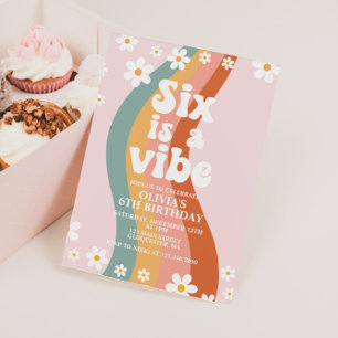 Six is a Vibe groovige Daisy Regenbogen 6. Geburts Einladung