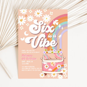 Six is a Vibe Pinke Daisy Regenbogen Van Geburtsta Einladung
