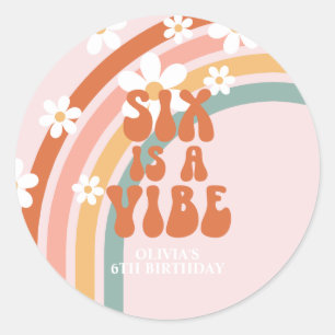 Six is a Vibe Retro Regenbogen 6. Geburtstag Runder Aufkleber