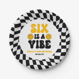 Six Is A Vibe Retro Sechste 6. Geburtstagsfeier Pappteller