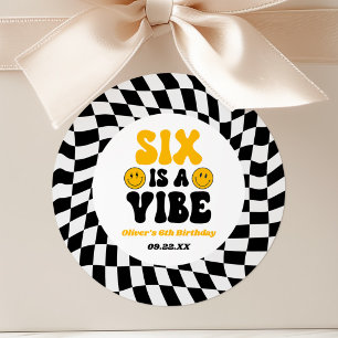Six Is A Vibe Retro Sechste 6. Geburtstagsfeier Runder Aufkleber