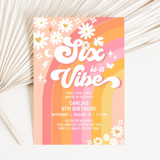 SIX ist ein Vibe Daisy 6. Groovy Geburtstag Einladung