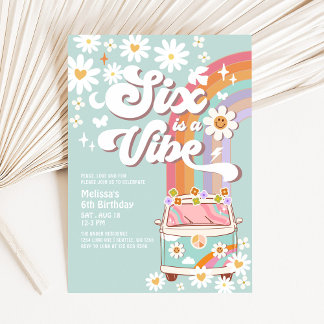 SIX ist ein Vibe Daisy Rainbow Groovy 6. Geburtsta Einladung