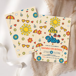 Six ist ein Vibe Groovy Retro Daisy 6. Geburtstag Einladung