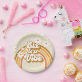Six ist ein Vibe Retro Rainbow Groovy 6. Geburtsta Pappteller (Party)