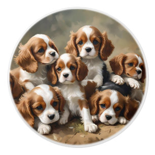 Six King Cavalier Spaniel Welpen, Keramikknauf