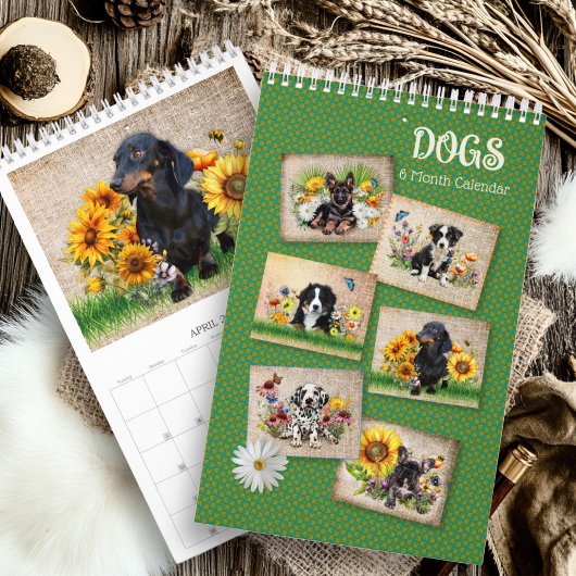 Six Month Calendar Dogs in Flowers Kalender