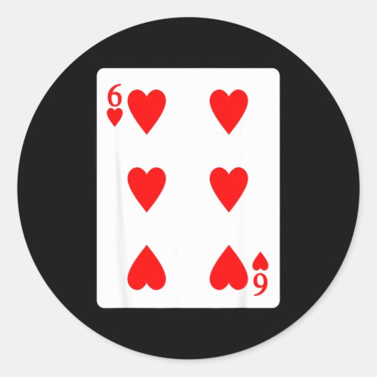 Six Of Hearts Playing Card Valentine Costume Runder Aufkleber (Vorderseite)