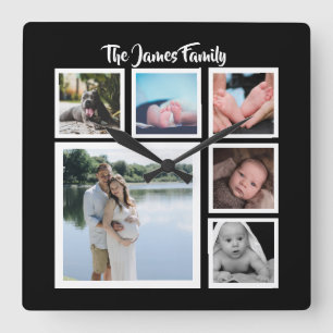 Six Photo Collage Template Quadratische Wanduhr