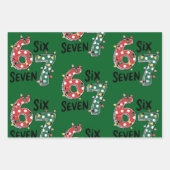 Six Seven 67 6 7 Christmas Meme Funny Xmas green Geschenkpapier Set (Vorderseite)