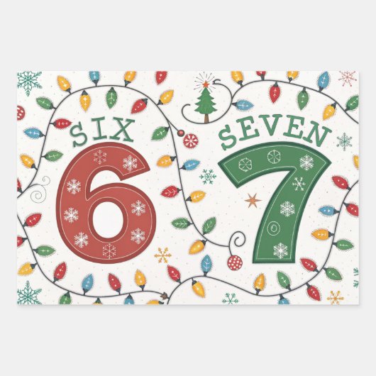 Six Seven 67 6 7 Christmas Meme Funny Xmas Lights  Geschenkpapier Set (Vorderseite)