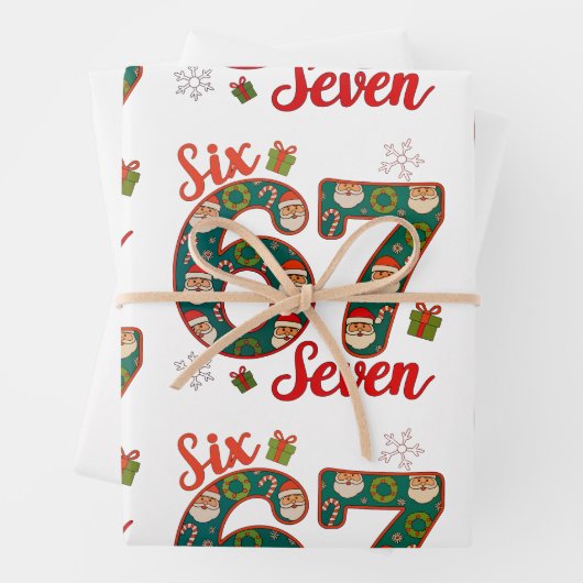 Six Seven 67 6 7 Meme Christmas Xmas Santa Hat Geschenkpapier Set (Beispiel)