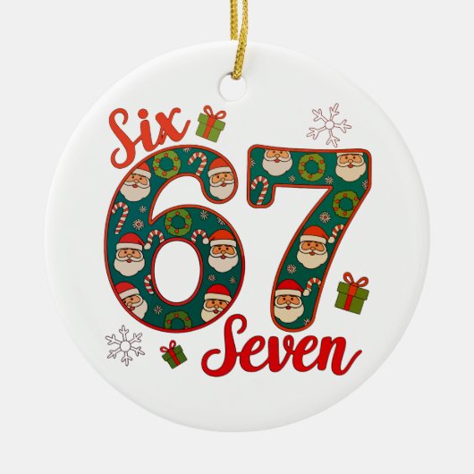 Six Seven 67 6 7 Meme Christmas Xmas Santa Hat Keramik Ornament (Vorne)