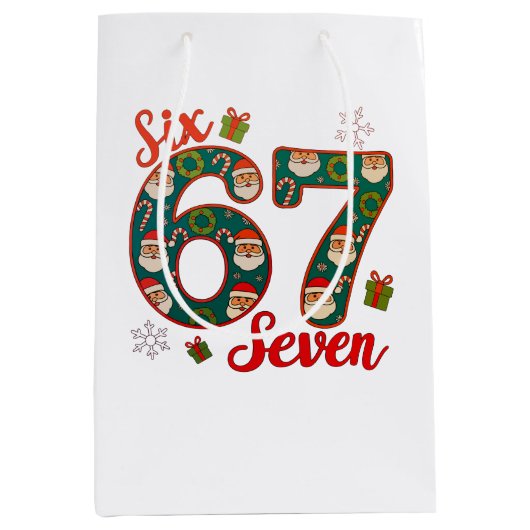 Six Seven 67 6 7 Meme Christmas Xmas Santa Hat Mittlere Geschenktüte (Vorderseite)