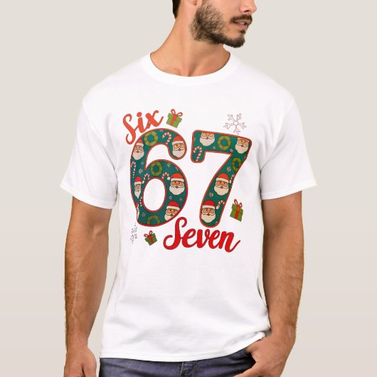 Six Seven 67 6 7 Meme Christmas Xmas Santa Hat T-Shirt (Vorderseite)