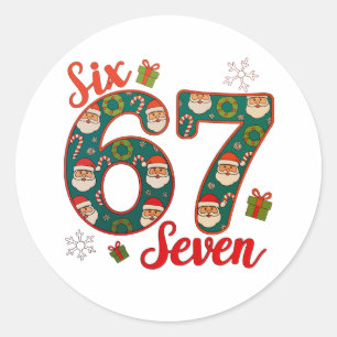 Six Seven 67 6 7 Meme Weihnachten Xmas Santa Hut Runder Aufkleber