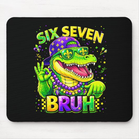 Six Seven 67 Bruh Mardi Gras Mardigator Alligator Mousepad (Vorne)