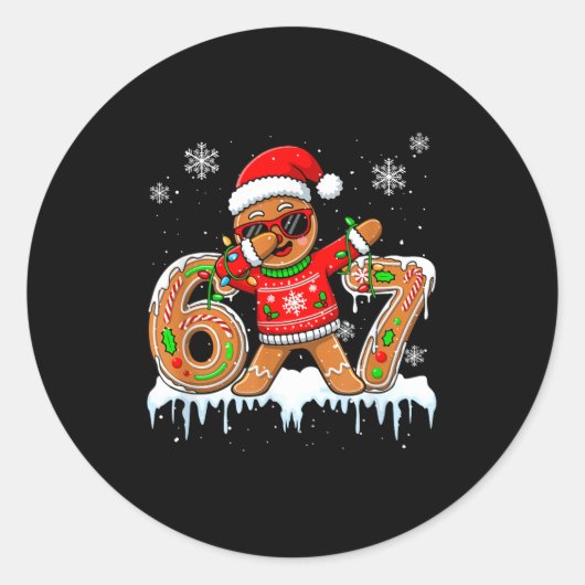 Six Seven 67 Christmas Funny Santa Gingerbread Dab Runder Aufkleber (Vorderseite)