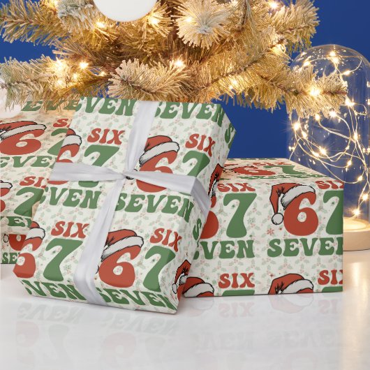 Six Seven 67 Funny Santa Hat Christmas Xmas Meme Geschenkpapier (Feiertage)