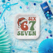 Six Seven 67 Funny Santa Hat Christmas Xmas Meme Pappteller (Party)
