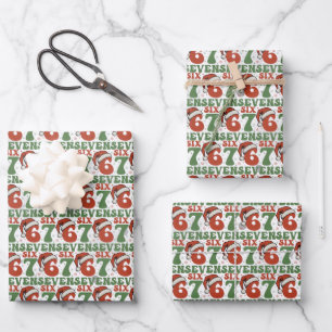 Six Seven 67 Lustiger Weihnachtsmannhut Weihnachte Geschenkpapier Set