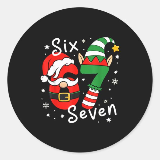 Six Seven 67 Meme 6 7 Elf Santa Christmas Pajamas Runder Aufkleber (Vorderseite)