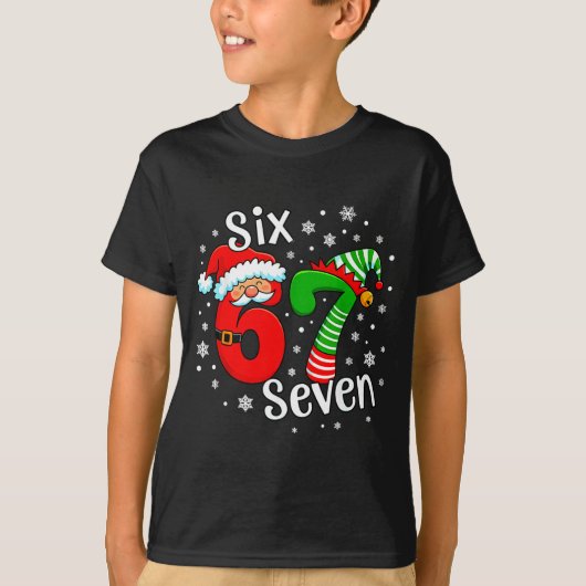 Six Seven 67 Meme 6 7 Elf Santa Christmas T-Shirt (Vorderseite)