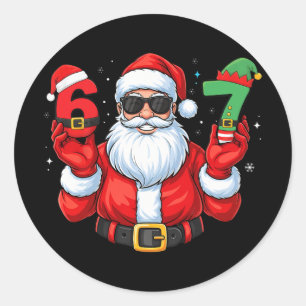 Six Seven 67 Meme 6 7 Elf Santa Weihnachts-Pyjama Runder Aufkleber