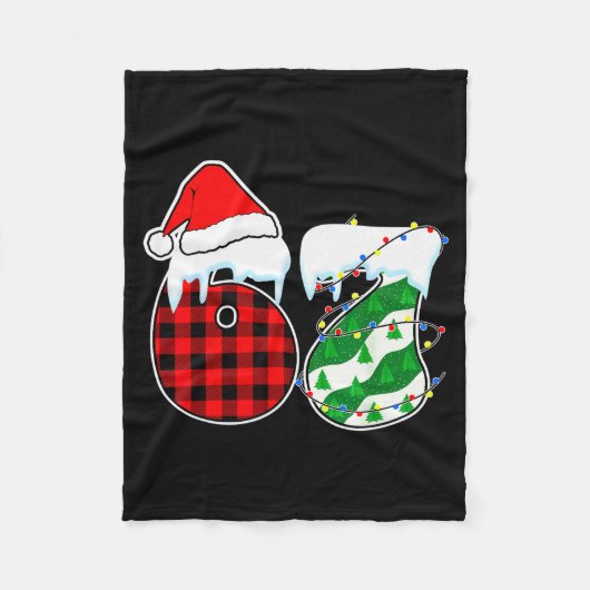 Six Seven 67 Meme Christmas Lights Santa Hat Ugly Fleecedecke (Vorderseite)
