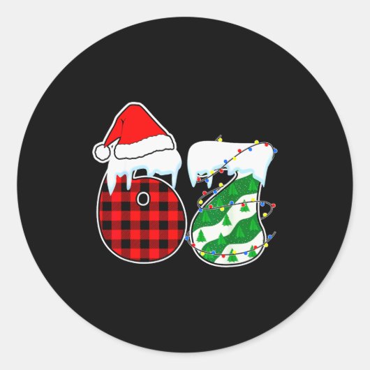 Six Seven 67 Meme Christmas Lights Santa Hat Ugly Runder Aufkleber (Vorderseite)