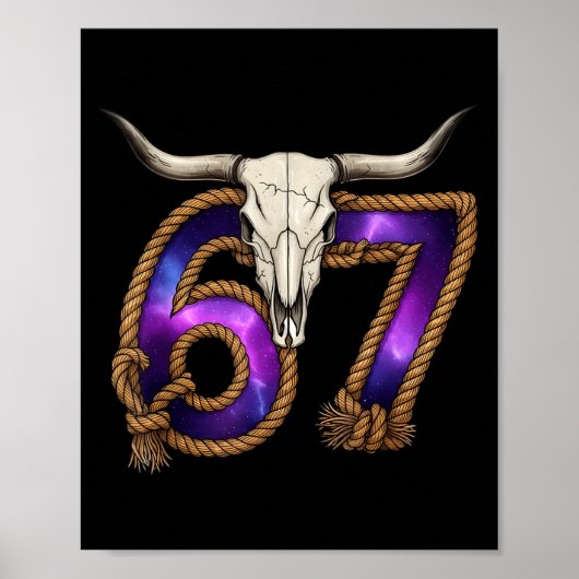 Six Seven 67 Meme Funny Western Cowboy Bull Skull Poster (Vorne)