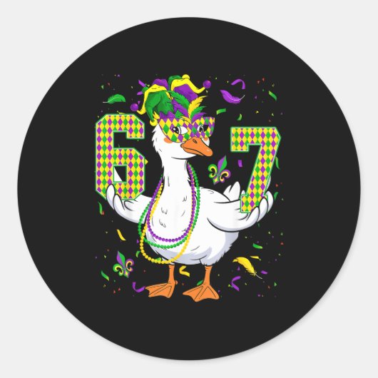 Six Seven 67 Meme Goose With Jester Hat & Bead Runder Aufkleber (Vorderseite)