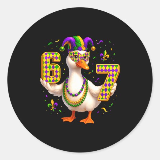 Six Seven 67 Meme Goose With Jester Hat & Bead Runder Aufkleber (Vorderseite)