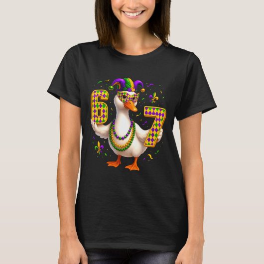 Six Seven 67 Meme Goose With Jester Hat &amp; Bead T-Shirt (Vorderseite)