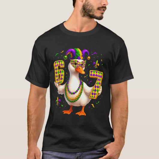 Six Seven 67 Meme Goose With Jester Hat & Bead T-Shirt (Vorderseite)