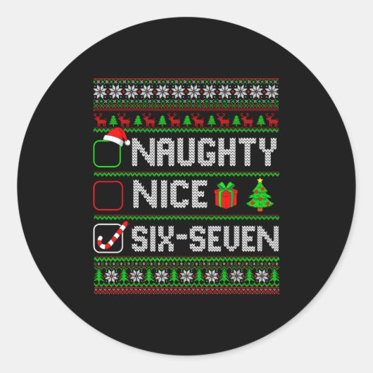 Six Seven 67 Meme Nice Naughty Christmas Pajamas M Runder Aufkleber (Vorderseite)