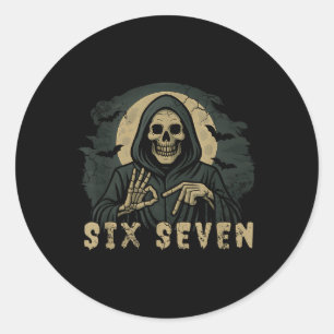 Six Seven 67 Sensenmann Halloween Skelett Hand S Runder Aufkleber