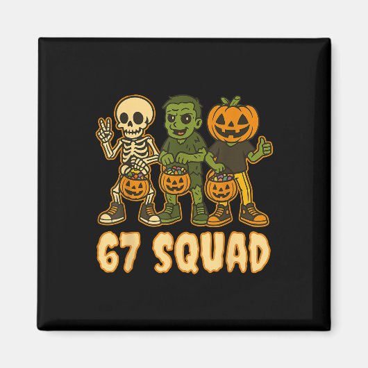 Six Seven 67 Squad Skeleton Pumpkin Halloween Boys Magnet (Vorne)