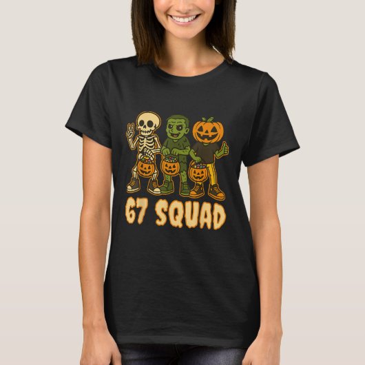 Six Seven 67 Squad Skeleton Pumpkin Halloween Boys T-Shirt (Vorderseite)