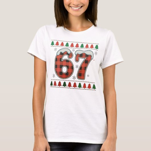 Six Seven 6 7 Buffalo Plaid Ugly Christmas Sweater T-Shirt (Vorderseite)