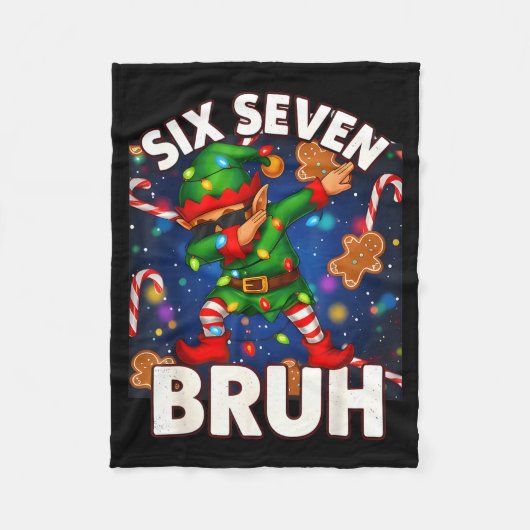 Six Seven 6 7 Funny Bruh Christmas Dabbing Elf Mat Fleecedecke (Vorderseite)